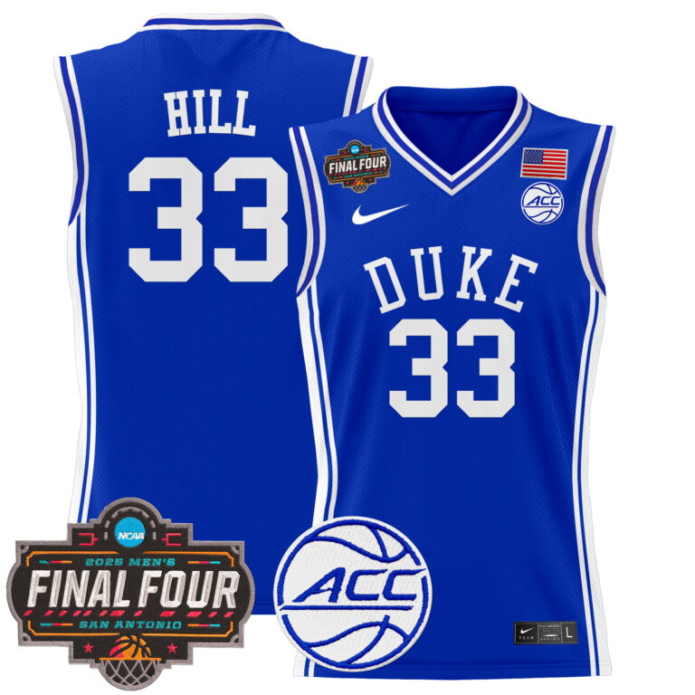 Men Duke Blue Devils 33 Hill blue 2025 Final Four Patch NCAA Jersey